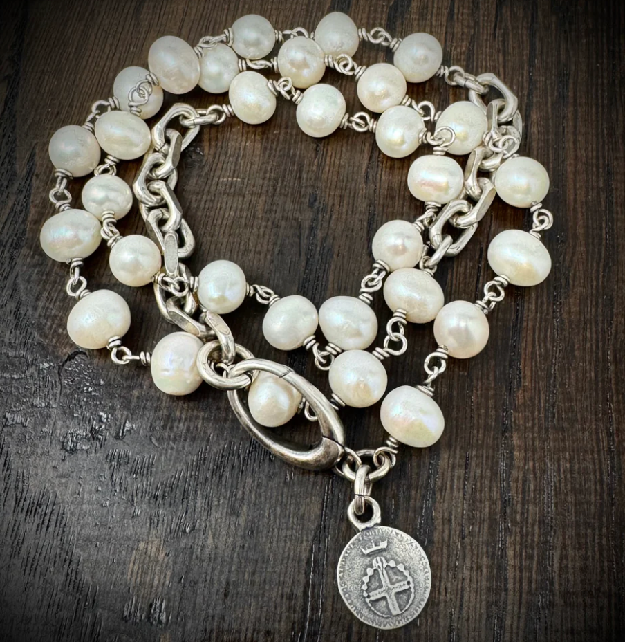 Shannon Koszyk - White Fresh-Water Pearl Chain Wrap Bracelet/ Necklace