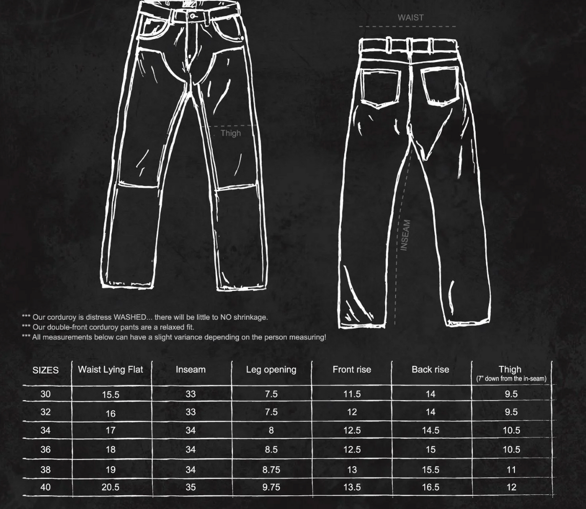 Black Bear Brand - Double Front Corduroys in Two Colors