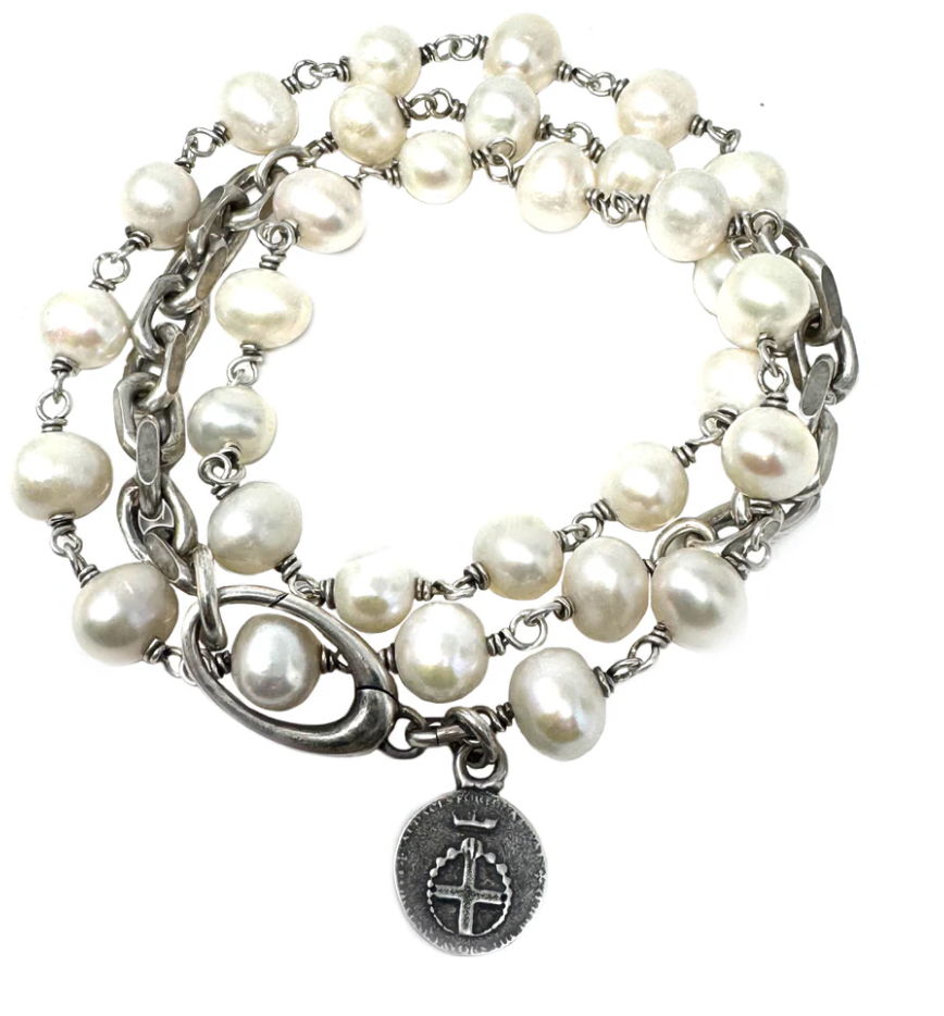 Shannon Koszyk - White Fresh-Water Pearl Chain Wrap Bracelet/ Necklace