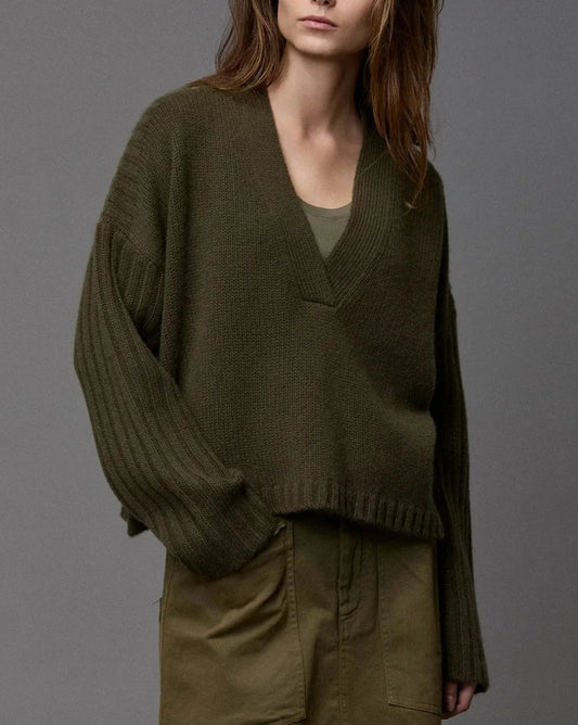 Kristensen Du Nord - Cashmere V-Neck Sweater in Olive