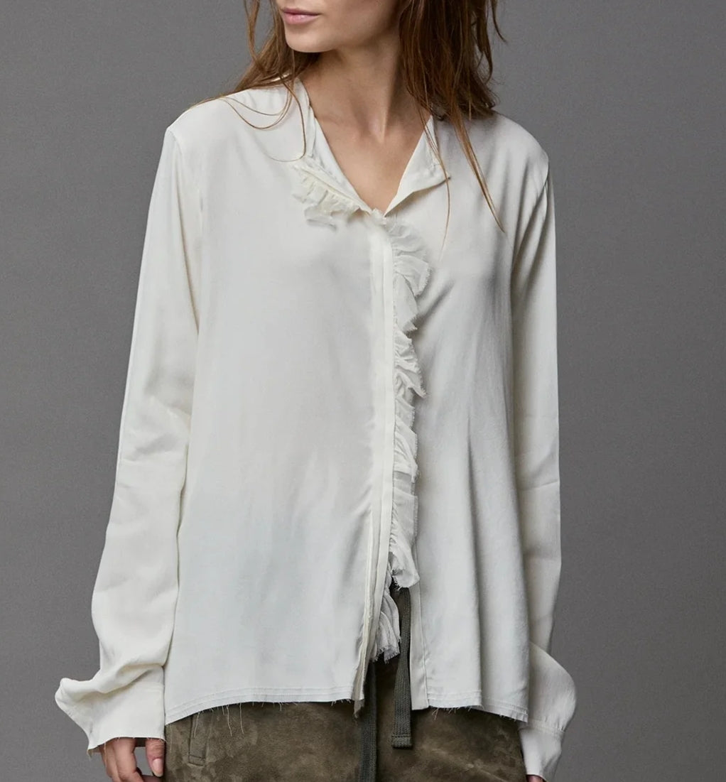 Kristensen Du Nord - Silk Satin Frill Shirt in Black or White