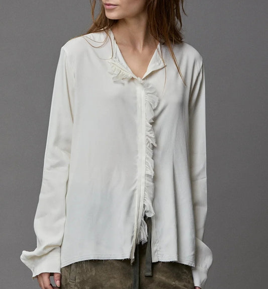 Kristensen Du Nord - Silk Satin Frill Shirt in Black or White
