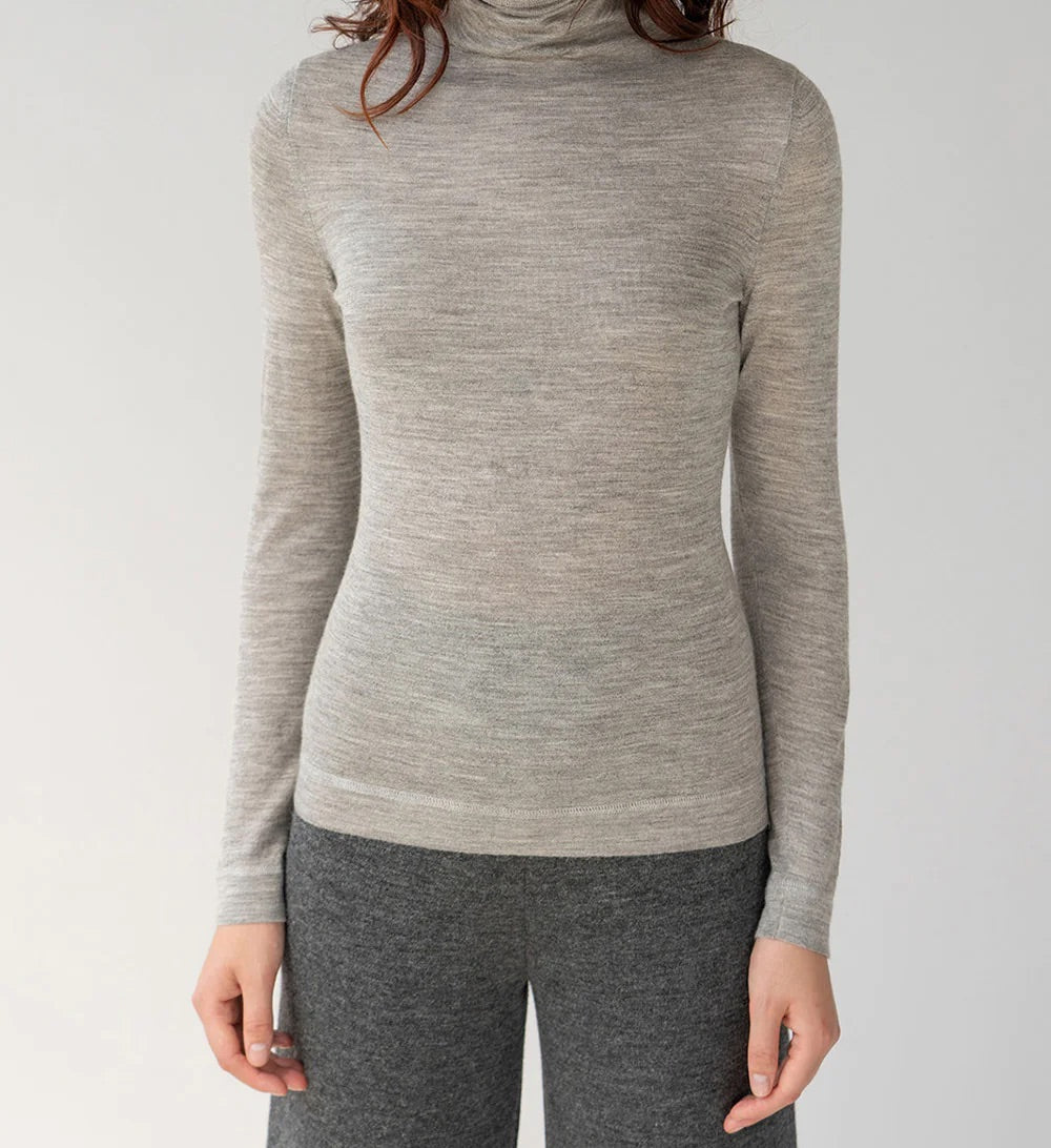 Sskein - T Neck Pullover In Fine Alpaca Silk in Fog Grey