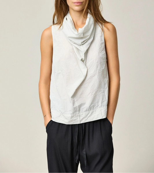 Kristensen Du Nord - Crinkled Cotton Draped Top in Chalk or Blue Notte