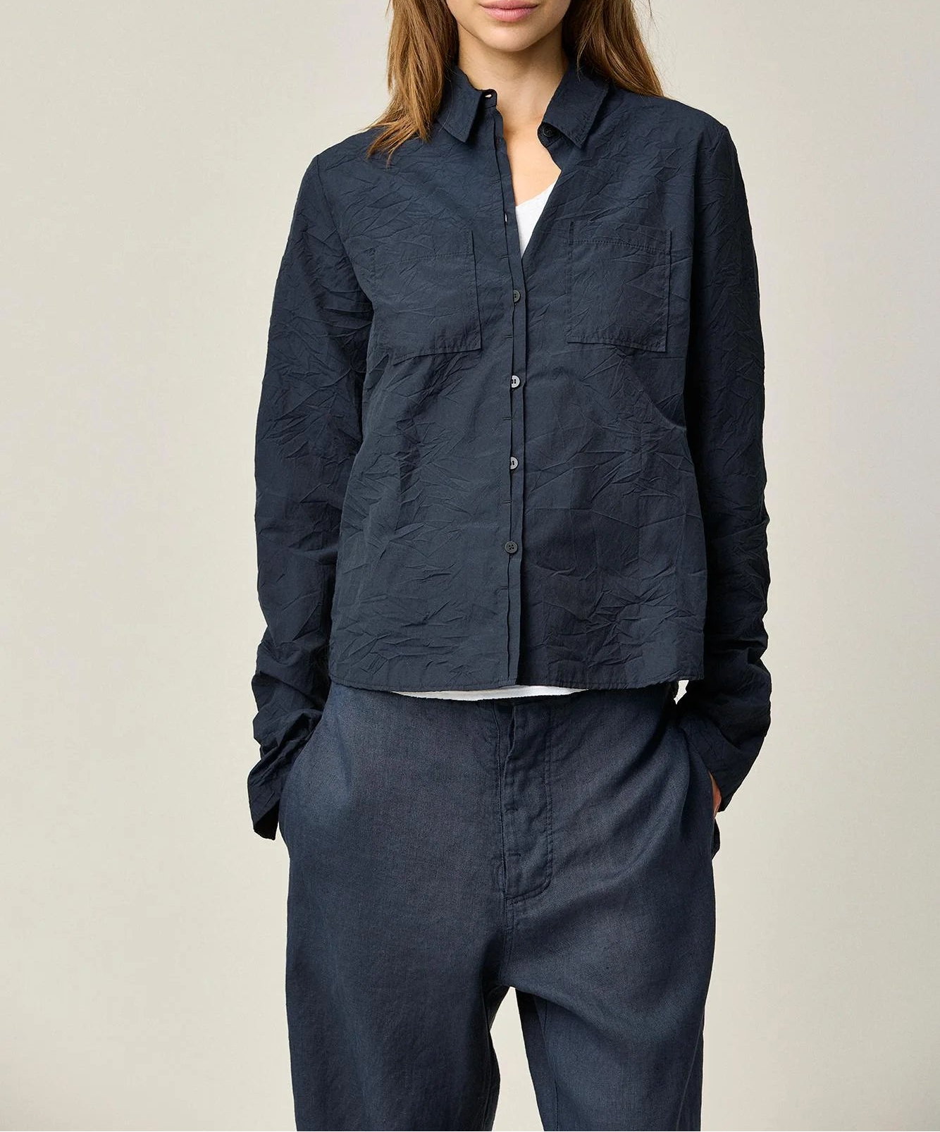 Kristensen Du Nord - Crinkled Cotton Narrow Shirt in Chalk