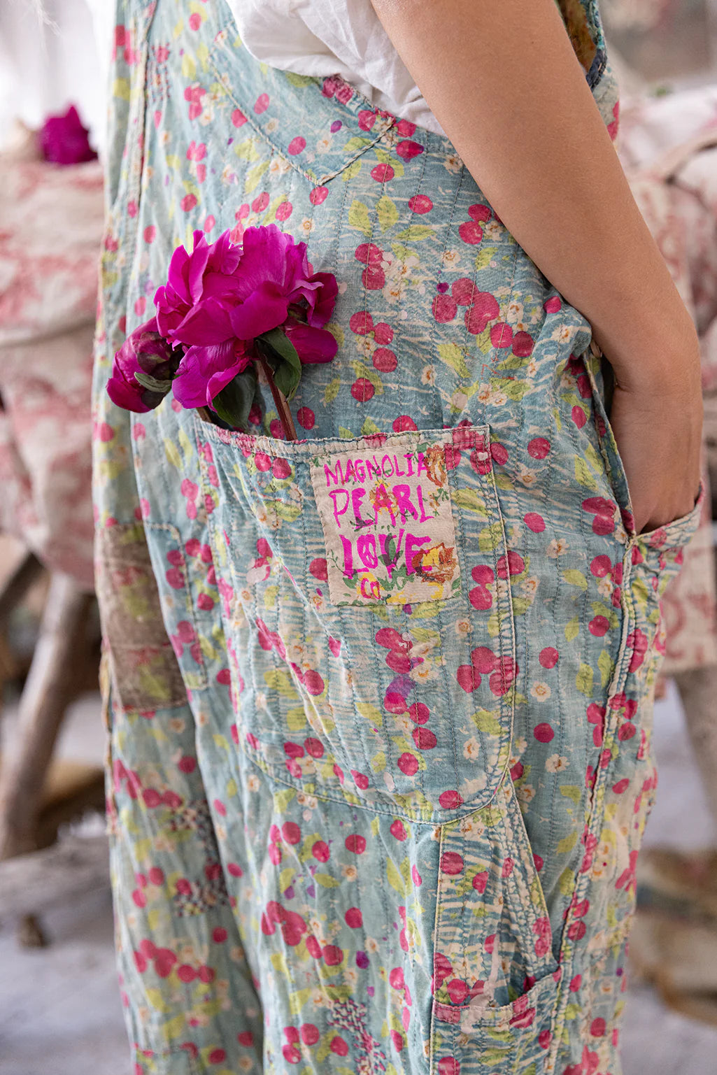 Magnolia Pearl - Quilted Love Overalls in Cherry Blossom