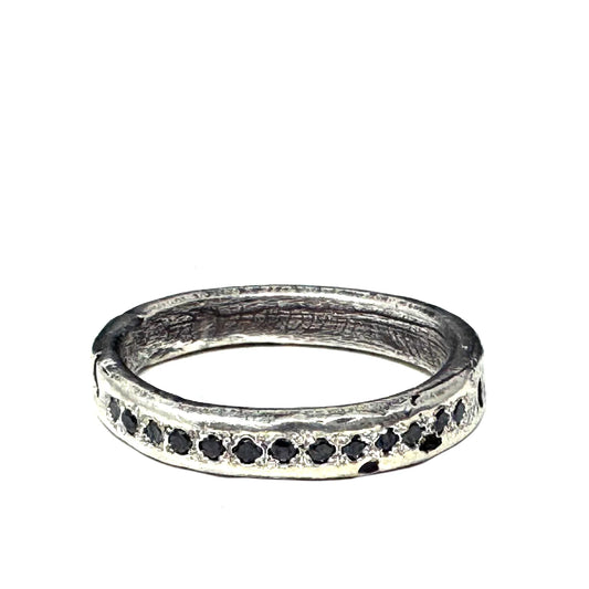 Shannon Koszyk - Black Diamond Sterling Silver Rustic Band Ring