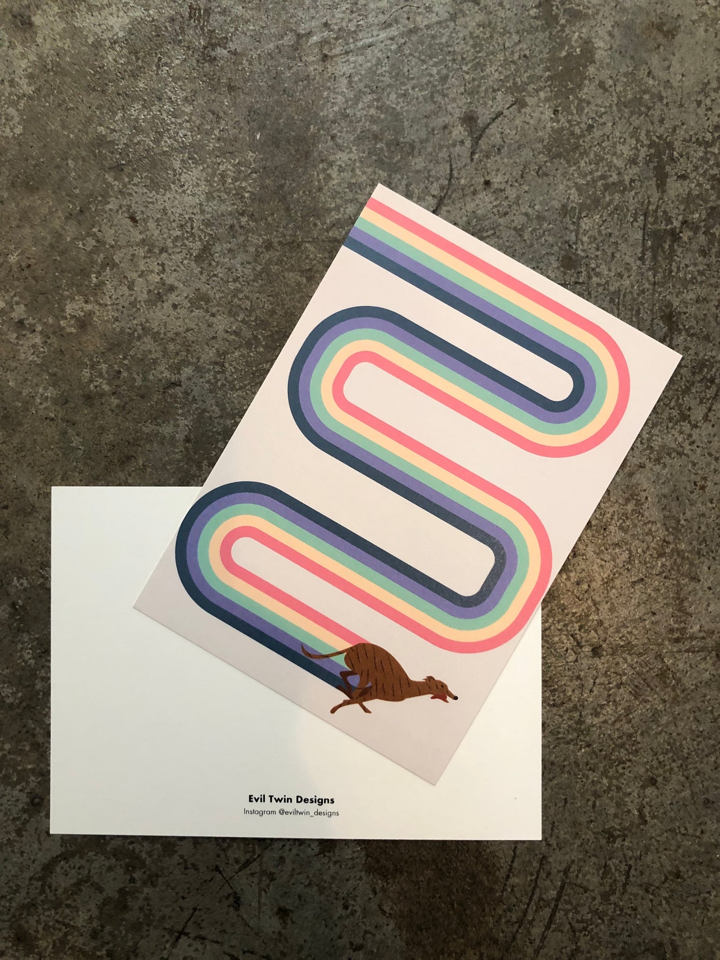 Evil Twin Designs - Racing Rainbow Chez Postcard